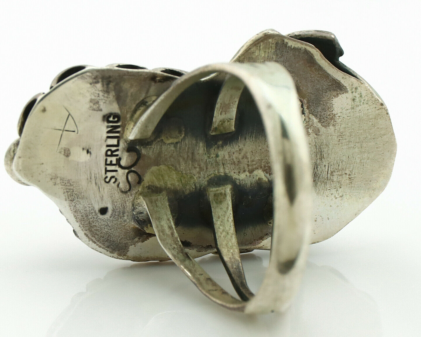 Navajo Ring .925 Silver Turquoise & Coral Artist Signed Thomas Singer C.80's