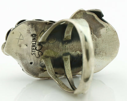 Navajo Ring .925 Silver Turquoise & Coral Artist Signed Thomas Singer C.80's