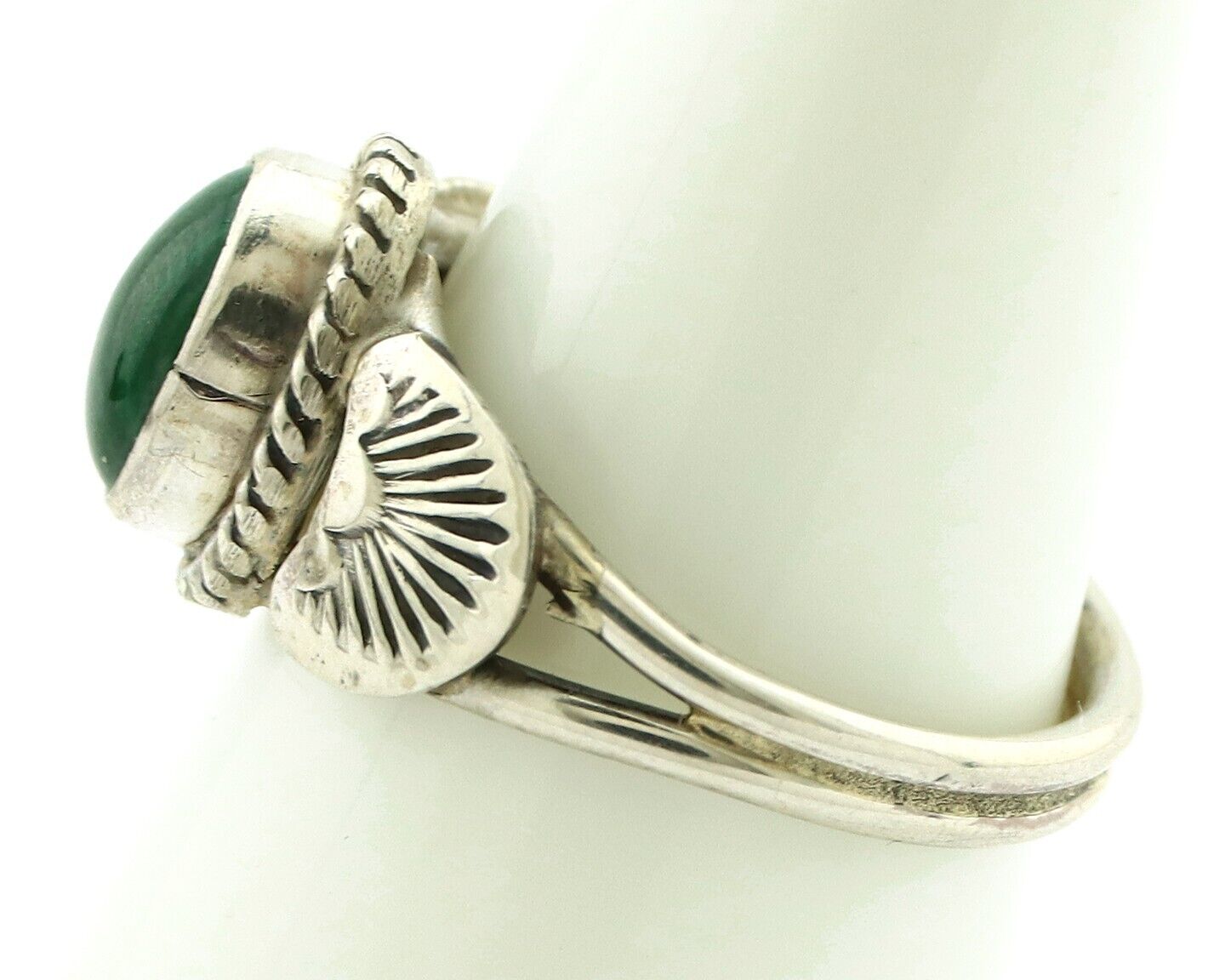 Navajo Ring 925 Silver Natural Mined Malachite Native American Artist C.80's