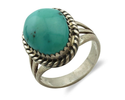 Navajo Ring .925 Silver Natural Blue Turquoise Native American Artist C.1980's