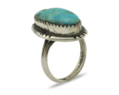 Navajo Ring .925 Silver Natural Blue Turquoise Native American Artist C.80's