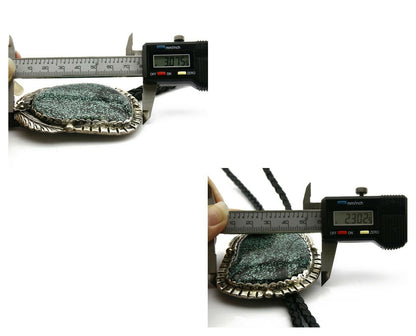 Navajo Turquoise Bolo Tie .925 Silver Spiderweb Turquoise Artist Signed Montoya