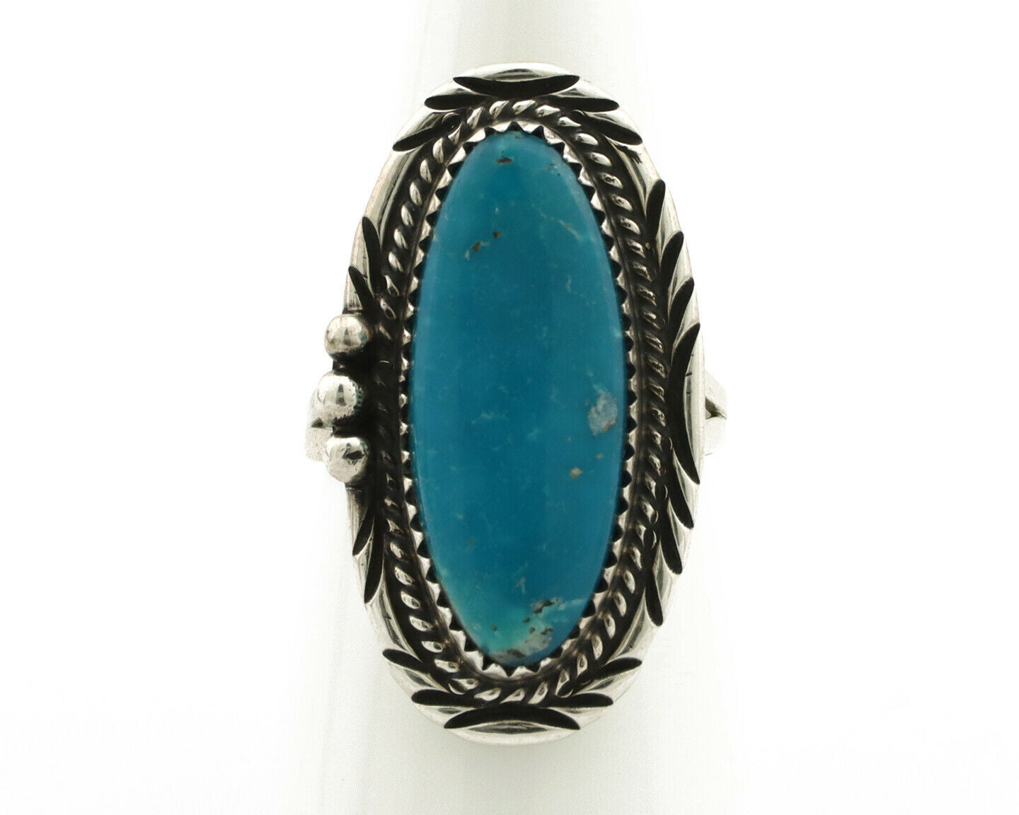 Navajo Ring .925 Silver Kingman Turquoise Native American Artist C.80's