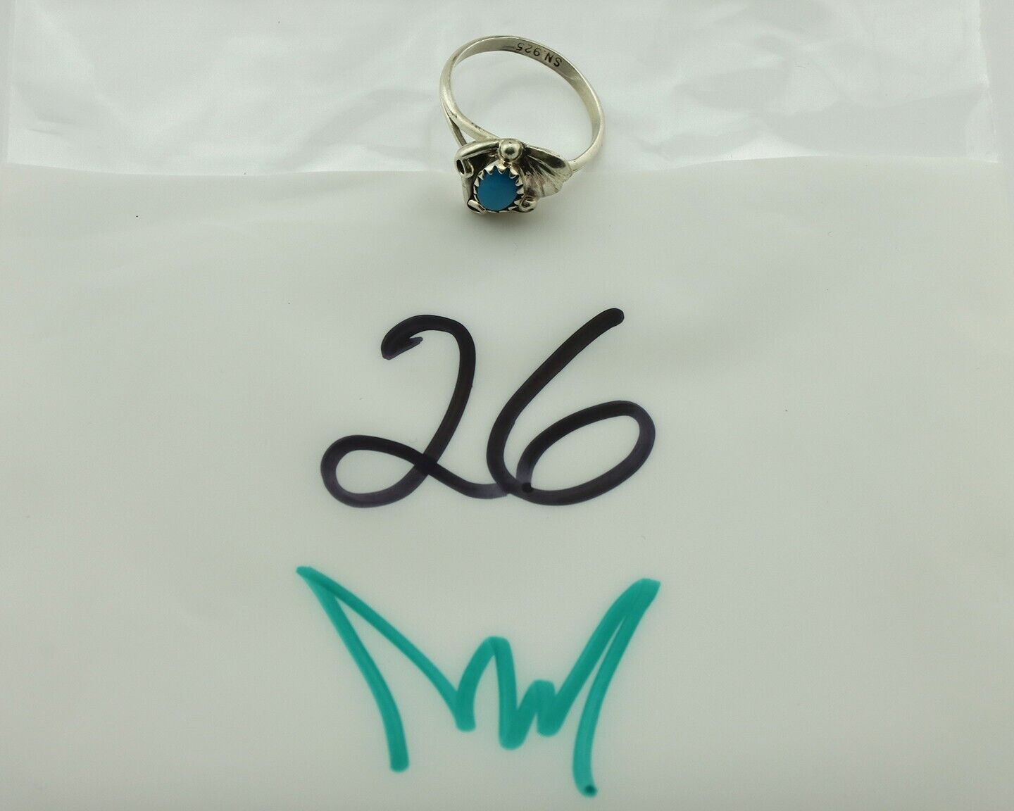 Navajo Ring .925 Silver Natural Blue Turquoise Artist Signed SN C.80's
