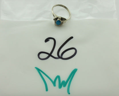 Navajo Ring .925 Silver Natural Blue Turquoise Artist Signed SN C.80's
