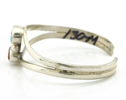 Navajo Bracelet .925 Silver Coral & Turquoise Native American Artist C.90's