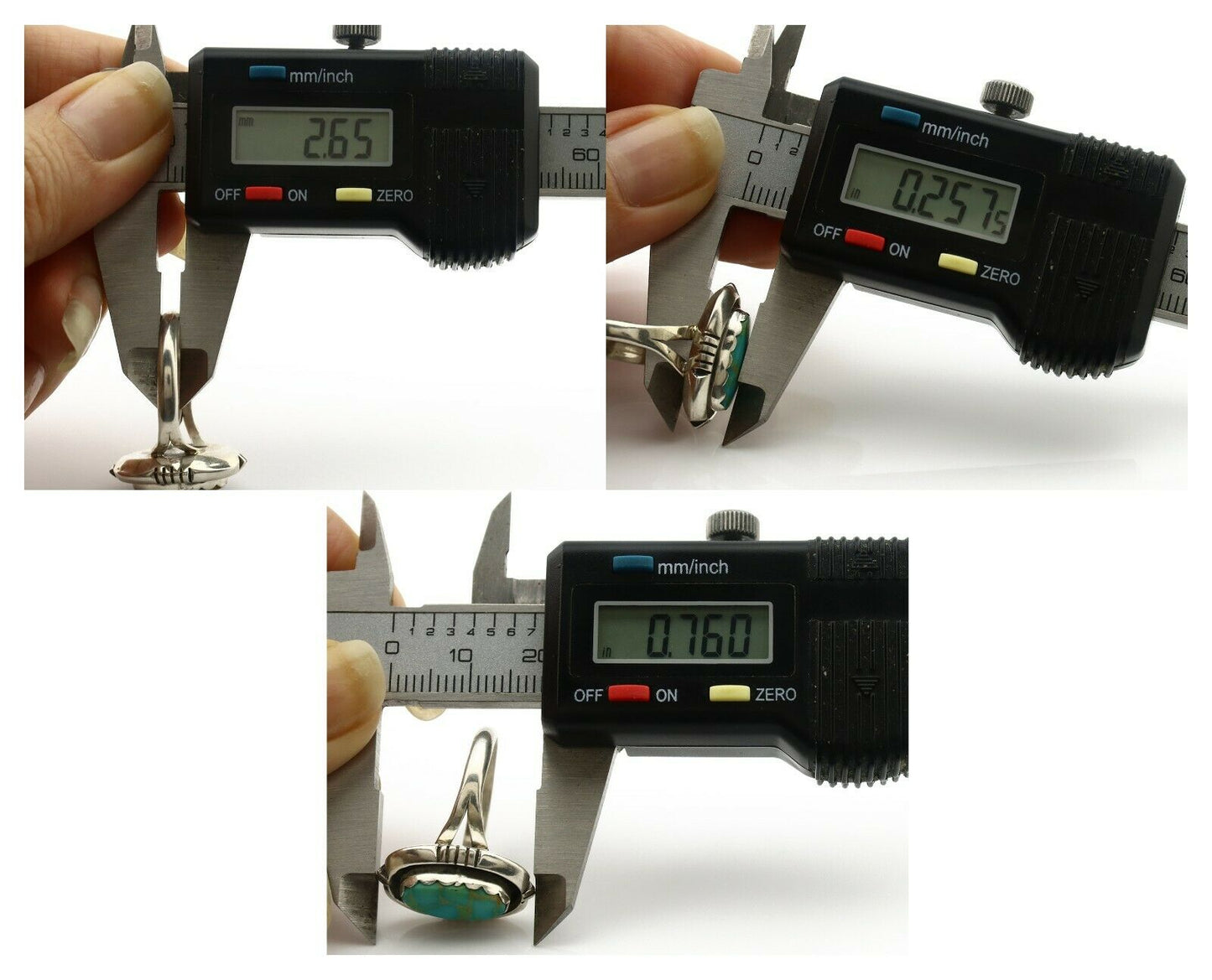 Navajo Ring .925 Silver Blue Gem Turquoise Handmade Native American Artist C80s