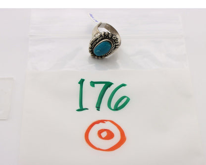Navajo Ring 925 Silver Blue Gem Turquoise Artist Signed RR C.80's