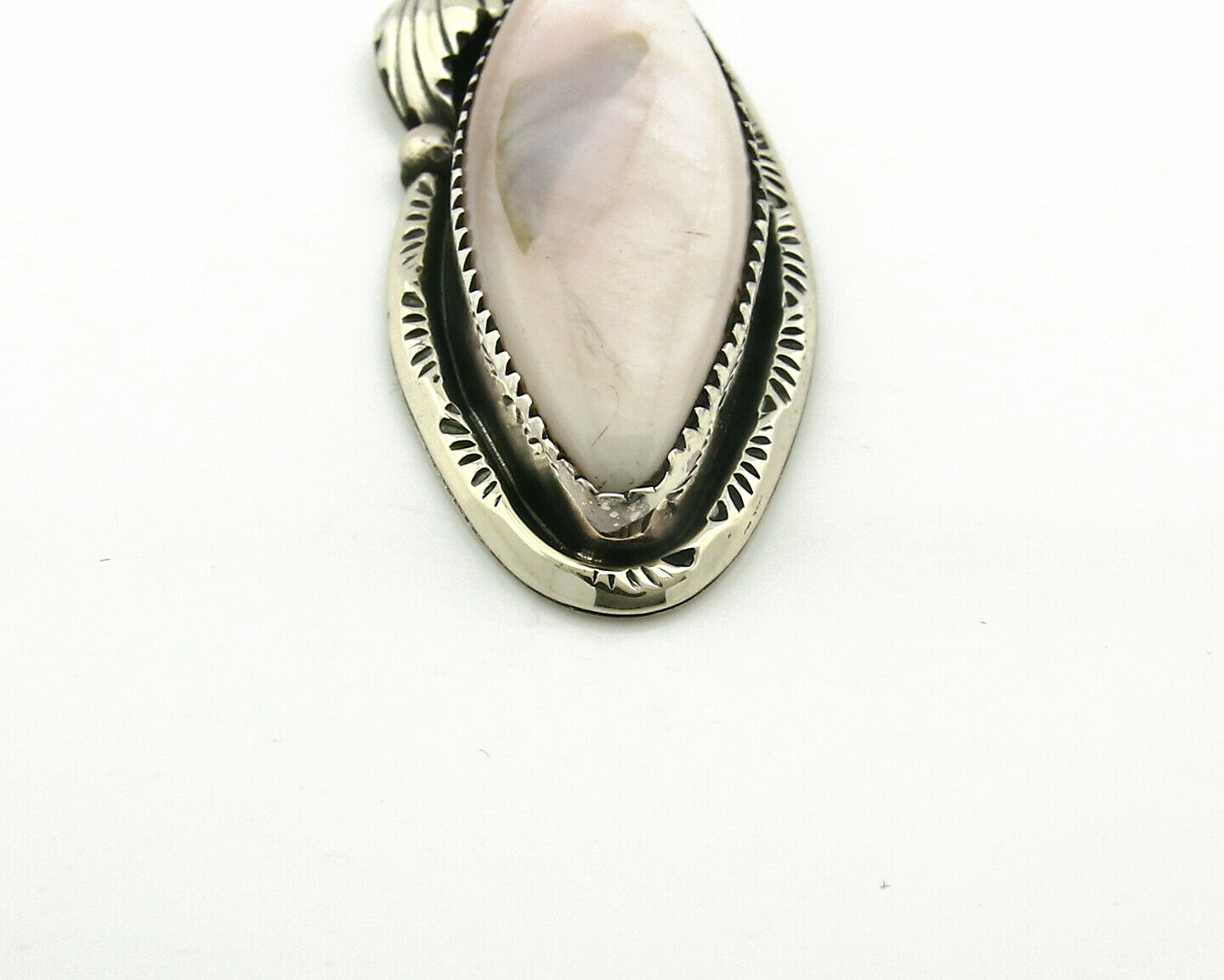 Navajo Pendant .925 Silver Real Natural Pink Mussel Signed Yazzie C.80's