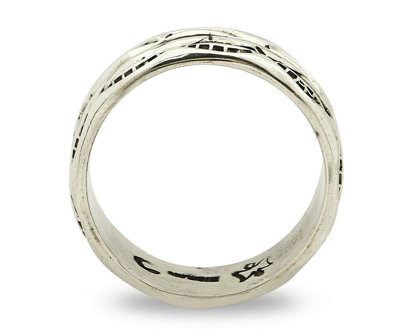 Navajo Ring .925 Silver Handmade Hand Stamped 3 Row Rope Band C.1980's Size 10.2