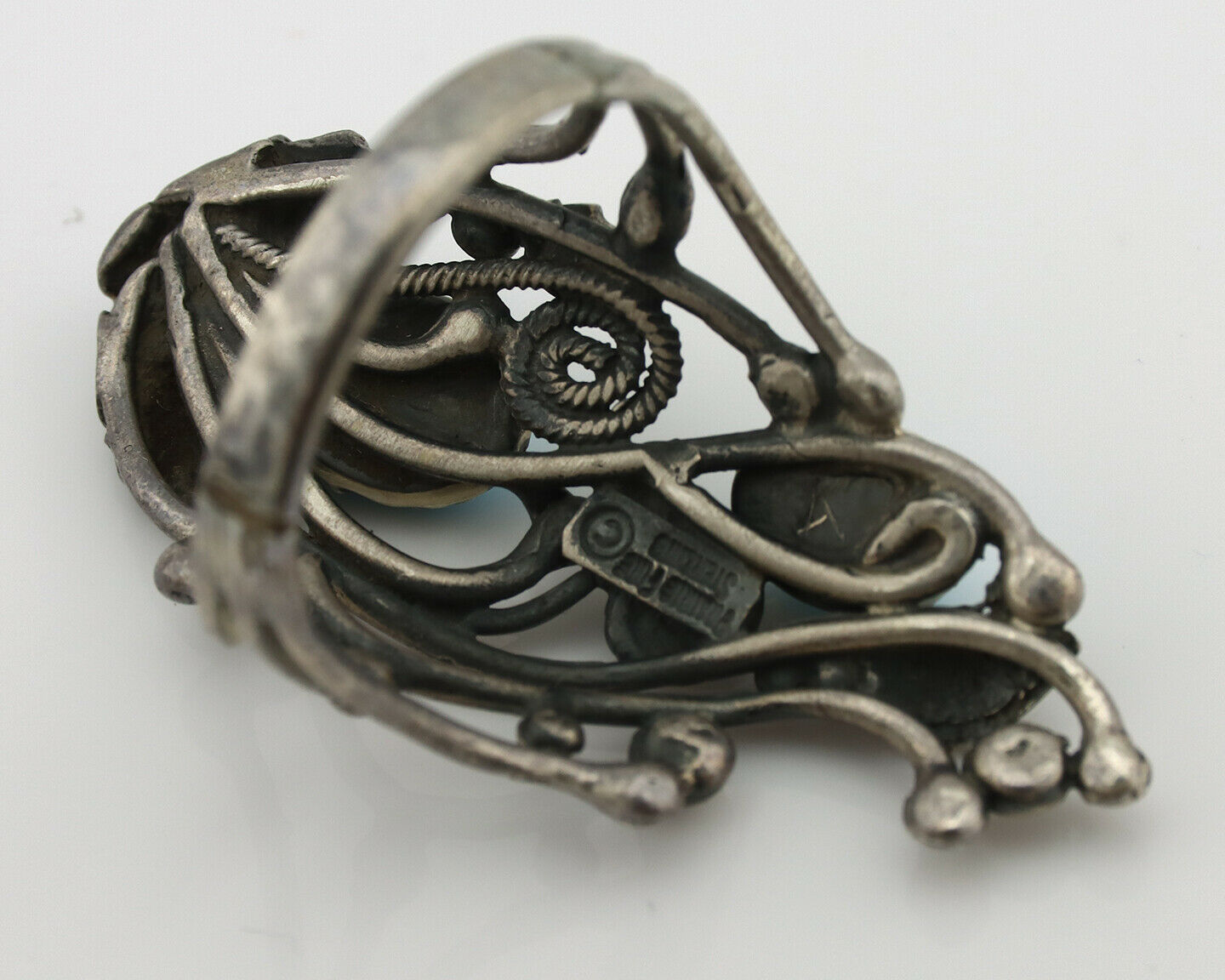 Navajo Ring .925 Silver Sleeping Beauty Turquoise Signed Prairie Fire C.80's