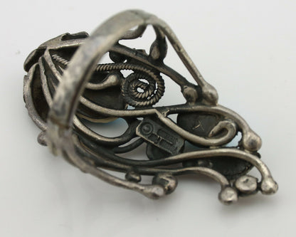 Navajo Ring .925 Silver Sleeping Beauty Turquoise Signed Prairie Fire C.80's