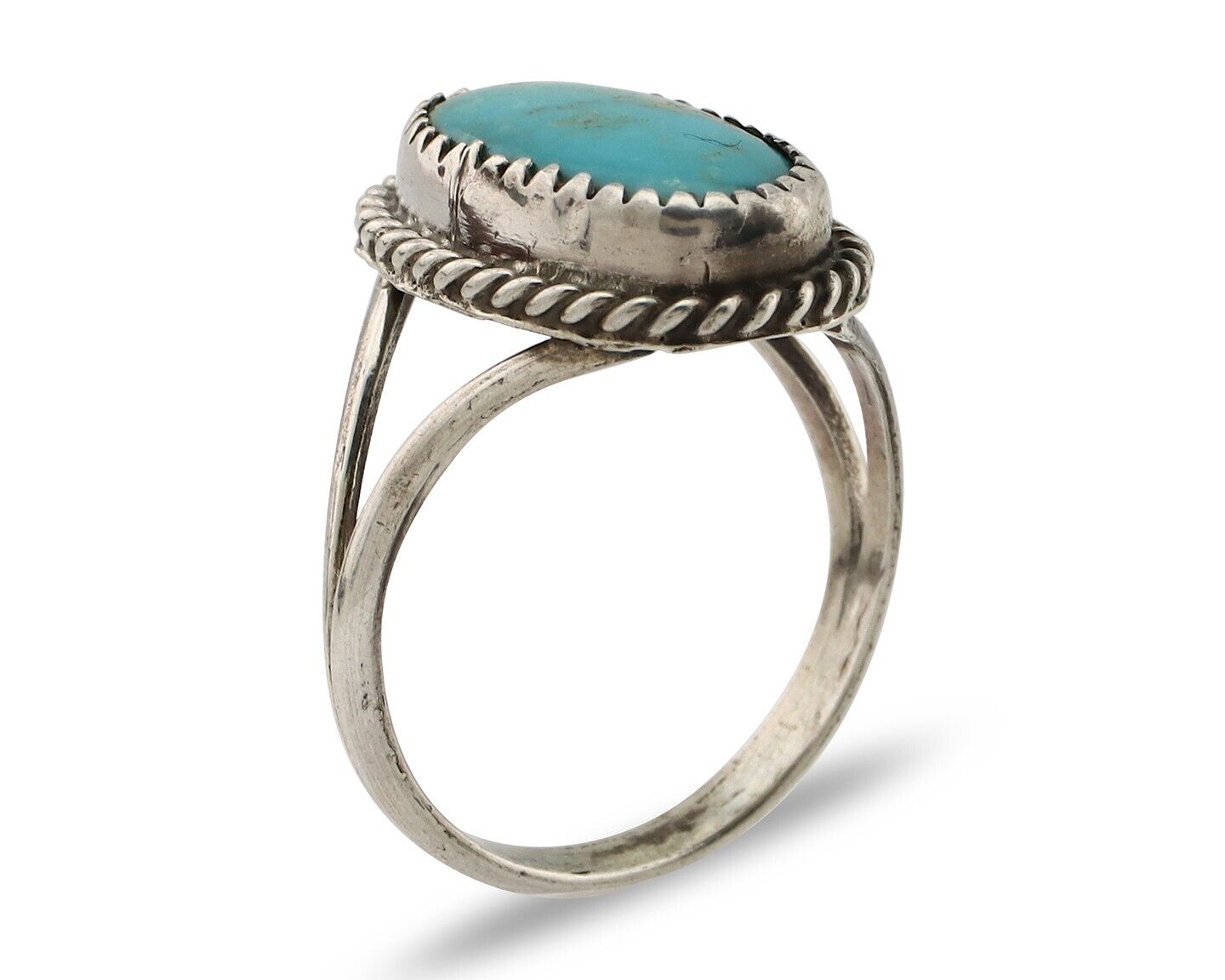 Navajo Handmade Ring 925 Silver Kingman Turquoise Artist Signed MC C.80's