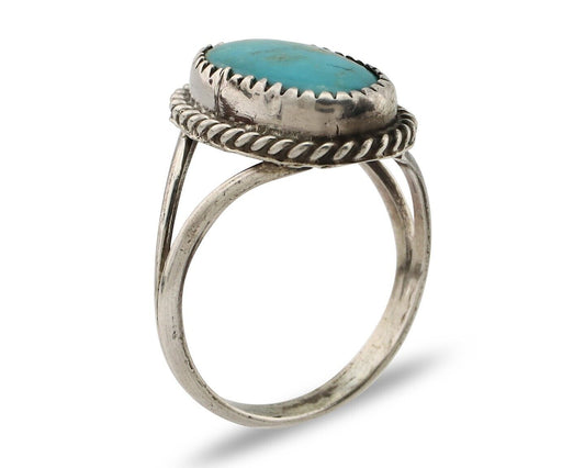 Navajo Handmade Ring 925 Silver Kingman Turquoise Artist Signed MC C.80's
