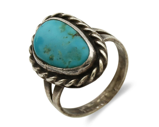 Navajo Ring .925 Silver Kingman Turquoise Native American Artist C.1980's