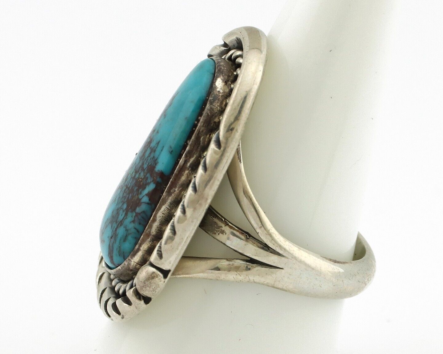 Navajo Ring 925 Silver Natural Blue Turquoise Artist Signed Ben S C.80's