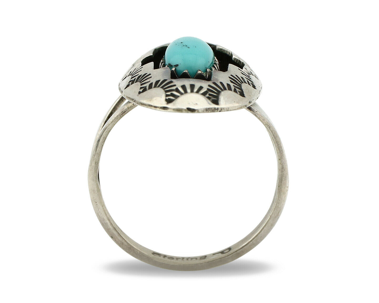 Navajo Ring .925 Silver Sleeping Beauty Turquoise Artist Signed P C80s