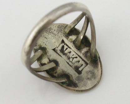 Navajo Ring 925 Silver Chip Inlay Turquoise Artist Signed NAKAI C.80's
