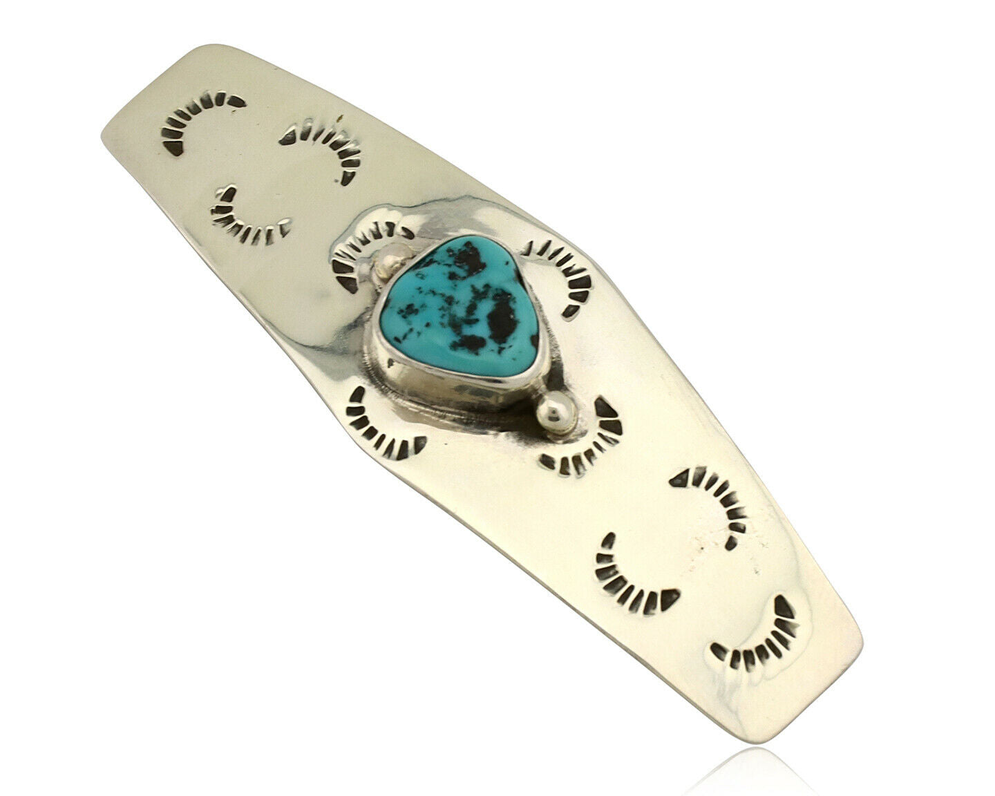 Navajo Hair Clip .925 Silver Blue Turquoise Native American Handmade Barrette