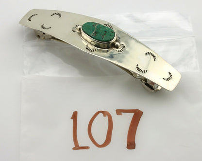 Navajo Hair Clip .925 Silver Green Turquoise Native American Barrette C.80's