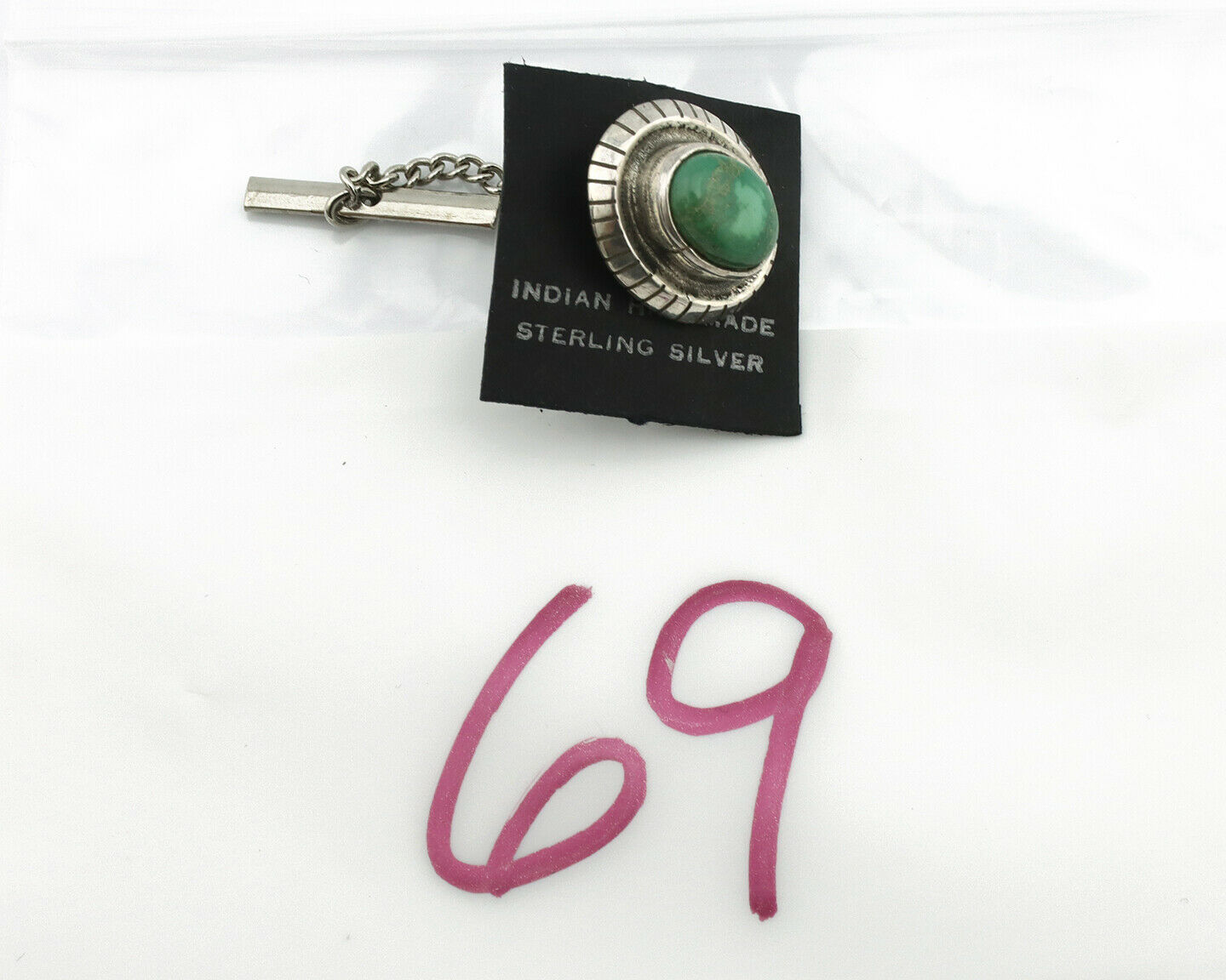 Navajo Tie Tack .925 Silver Royston Turquoise Native American Artist C.80's