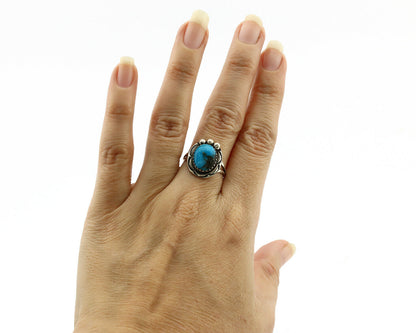 Navajo Ring .925 Silver Blue Turquoise Native American Artist C.1980's