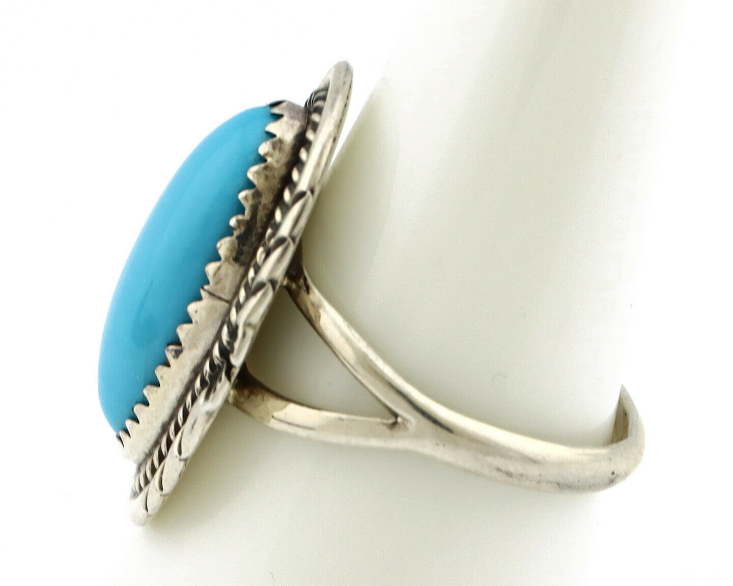 Navajo Ring .925 Silver Sleeping Beauty Turquoise Artist Signed Anna Begay C80s