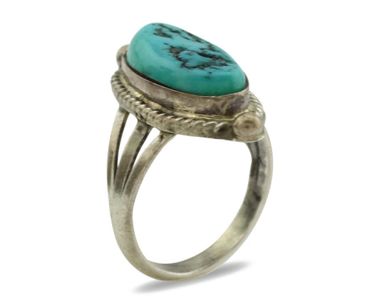 Navajo Ring .925 Silver Blue Turquoise Artist Signed S King C.1980's