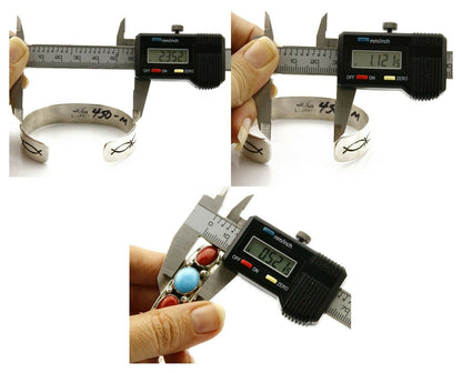 Navajo Bracelet .925 Silver Coral Turquoise Cuff Signed L. James C.80's