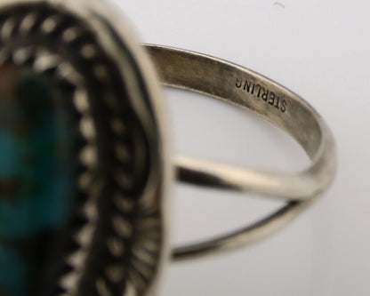 Navajo Ring .925 Silver Nevada Turquoise Signed Native Artist C.1980's