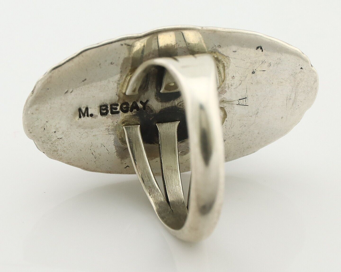 Navajo Ring .925 Silver Blue Gem Turquoise Artist Signed M Begay C.80's