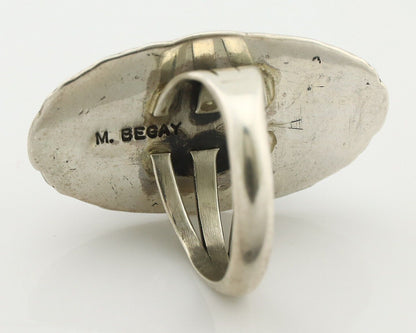 Navajo Ring .925 Silver Blue Gem Turquoise Artist Signed M Begay C.80's
