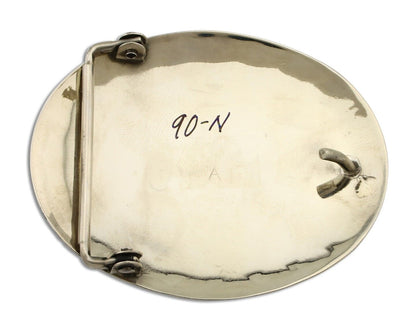 Navajo Eagle Head Belt Buckle .999 Nickle Turquoise & Coral Native Artist C80s