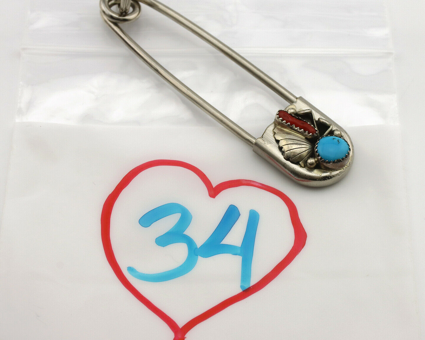 Navajo Handmade Key Chain .925 Silver Blue Turquoise & Coral Native Artist C80s