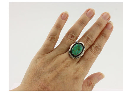Navajo Ring .925 Silver Blue Gem Turquoise Artist Signed L.M. Nez C.80's