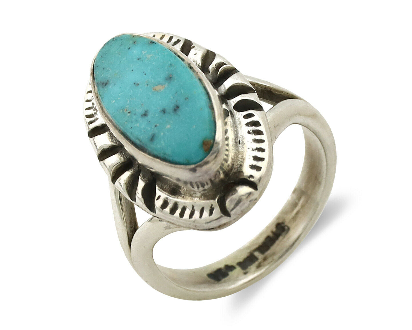 Navajo Ring .925 Silver Natural Mined Turquoise Artist Signed Gecko C.80's