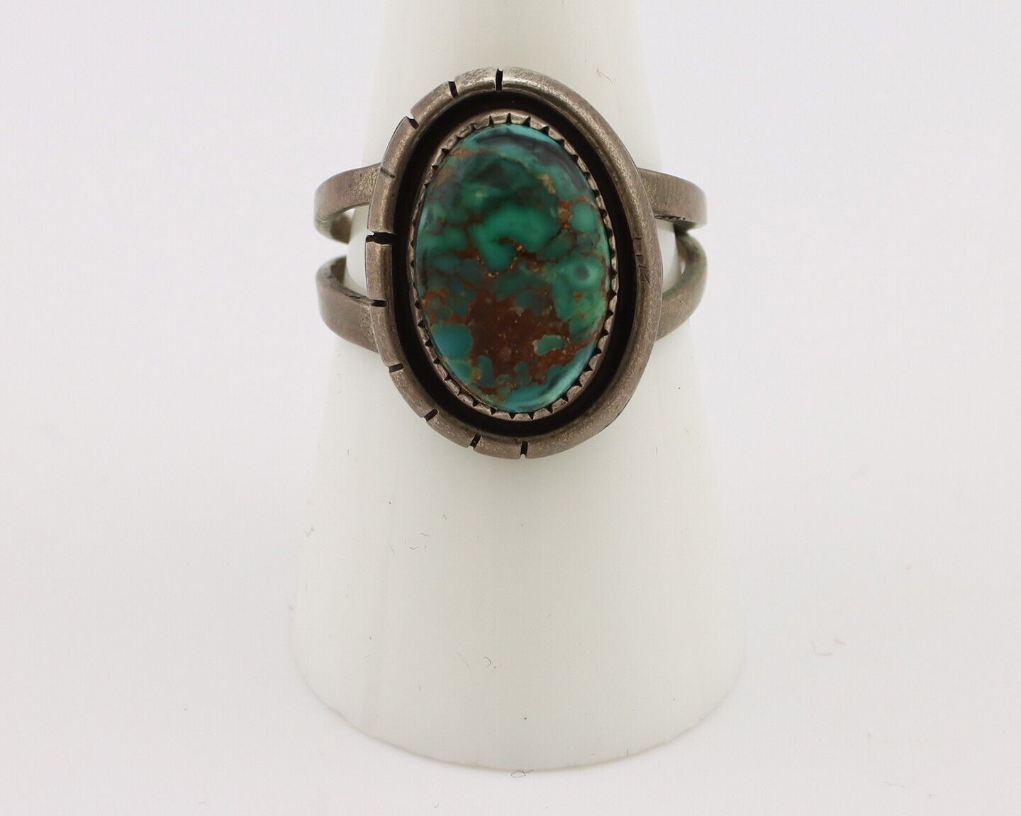 Navajo Handmade Ring .925 Silver Spiderweb Turquoise Native American Artist C80s