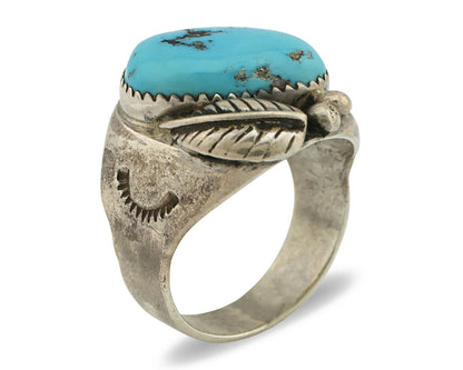 Navajo Ring .925 Silver Blue Turquoise Artist Signed R C.80's