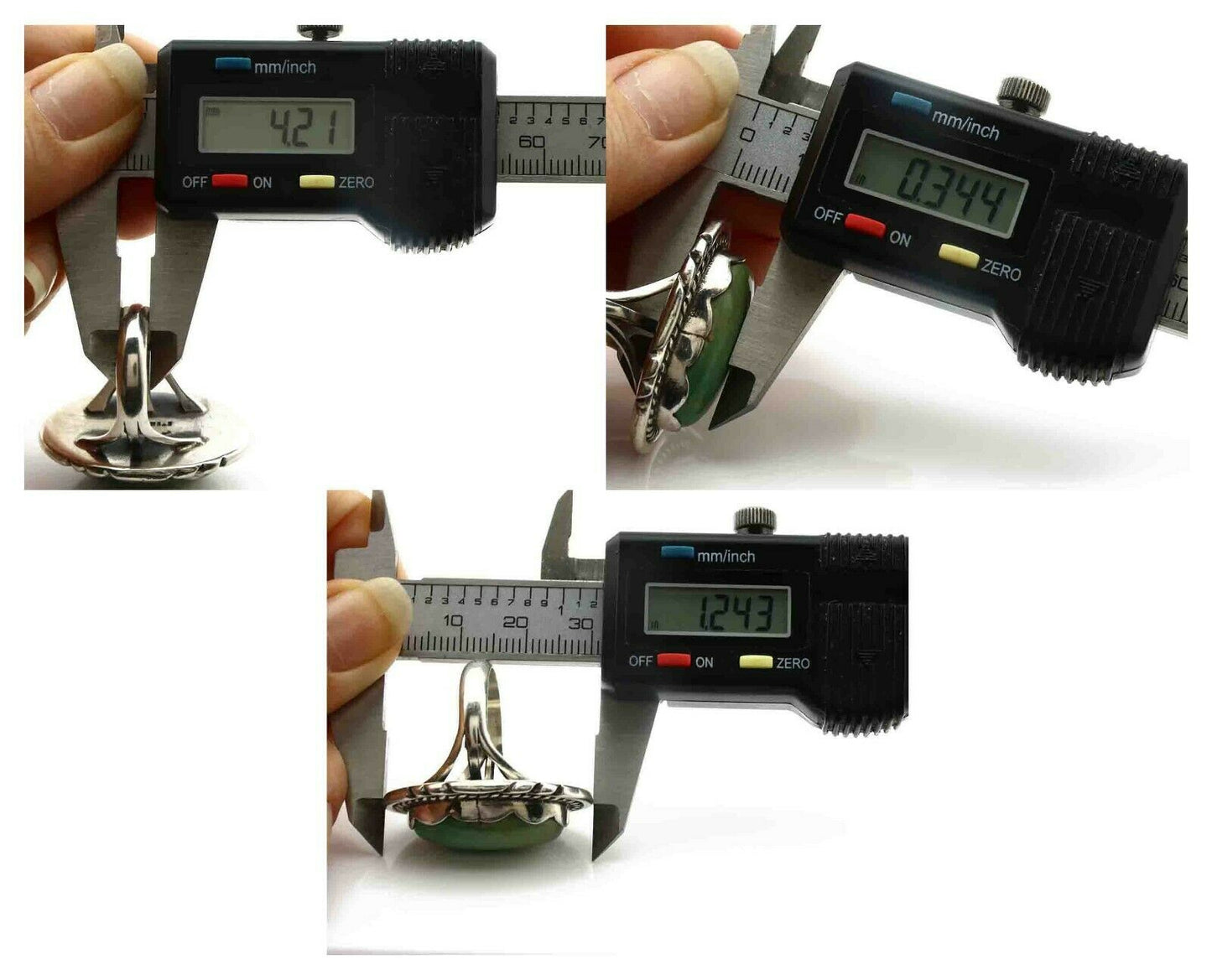 Navajo Ring .925 Silver Natural Uncolored Green Turquoise Signed Apache C.80's