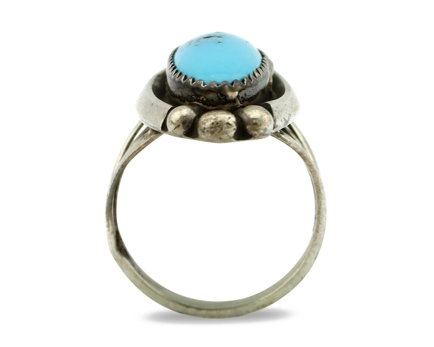 Navajo Ring .925 Silver Natural Blue Turquoise Native Artist SC C.80's