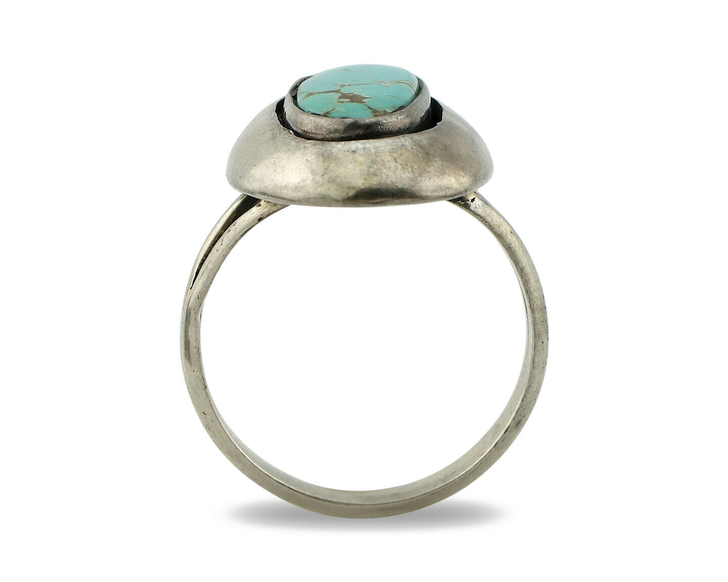 Navajo Shadow Box Ring .925 Silver Kingman Turquoise Signed M Montoya C80s