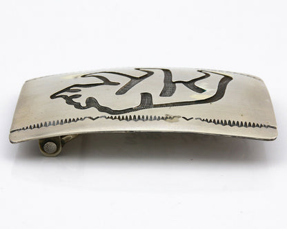 Navajo Belt Buckle .925 Silver Hand Stamped Overlay Signed T Arrow C.80's