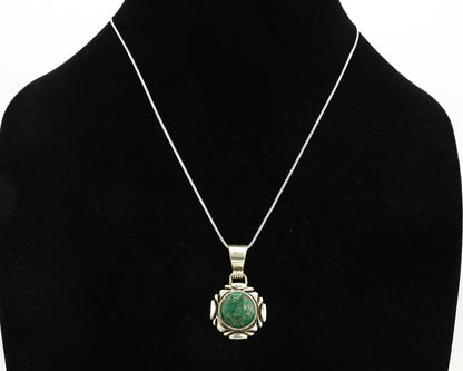 Navajo Necklace .925 Silver Green Variscite Signed Sun C.80's