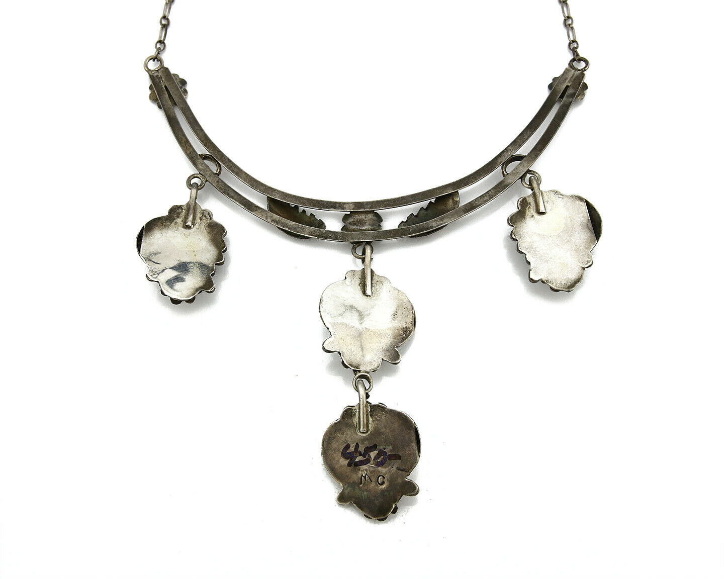 C. 70-80's Navajo Signed Mary Chavez .925 Silver Blue Turquoise Necklace