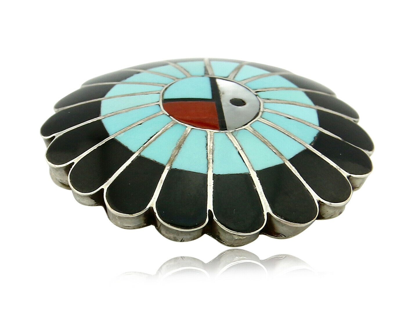 Zuni Handmade Inlaid Tiwa Pendant Brooch Pin 925 Sterling Silver LL Dickson 1998