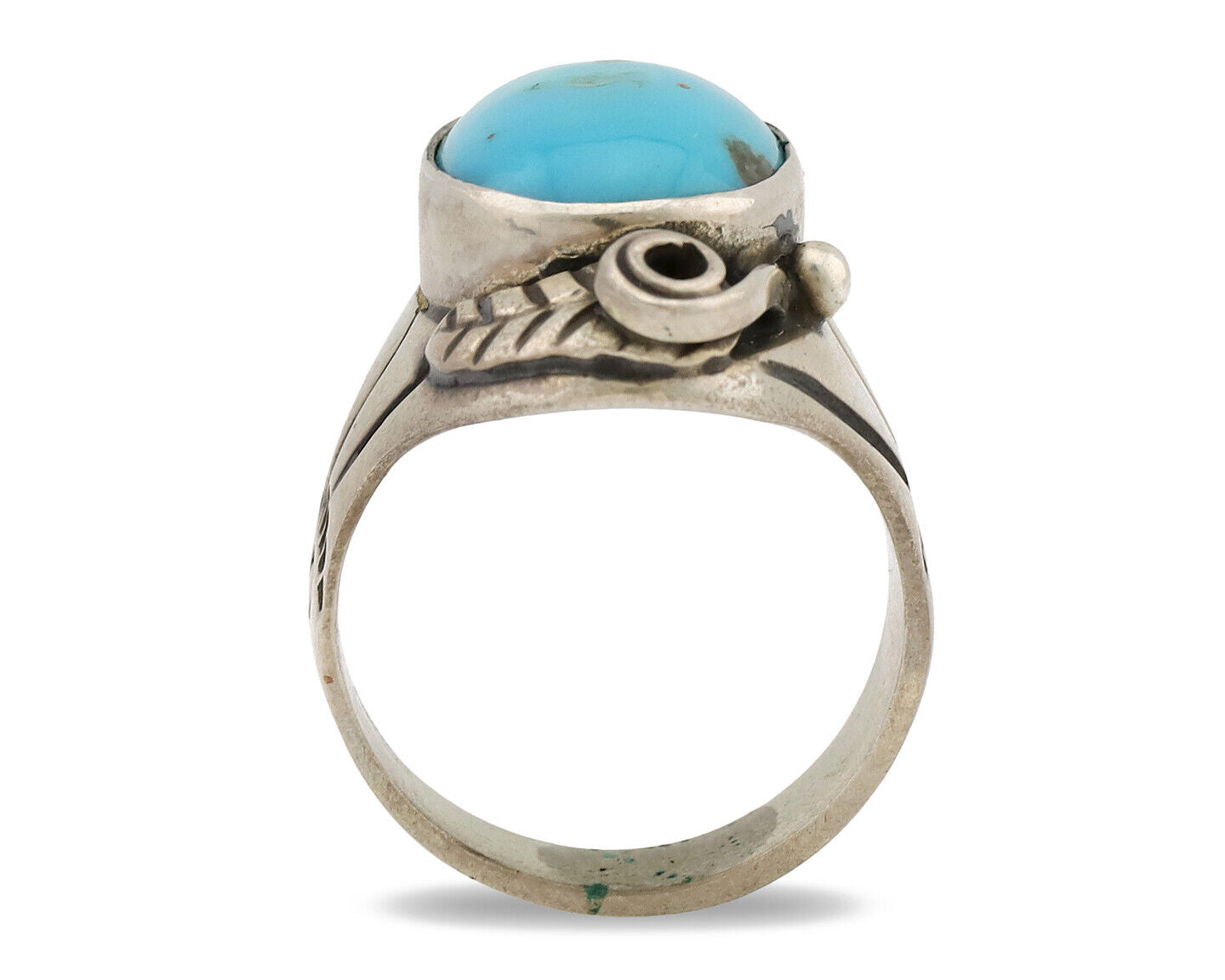 Navajo Ring .925 Silver Natural Blue Turquoise Native American Artist C.1980s