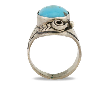 Navajo Ring .925 Silver Natural Blue Turquoise Native American Artist C.1980s