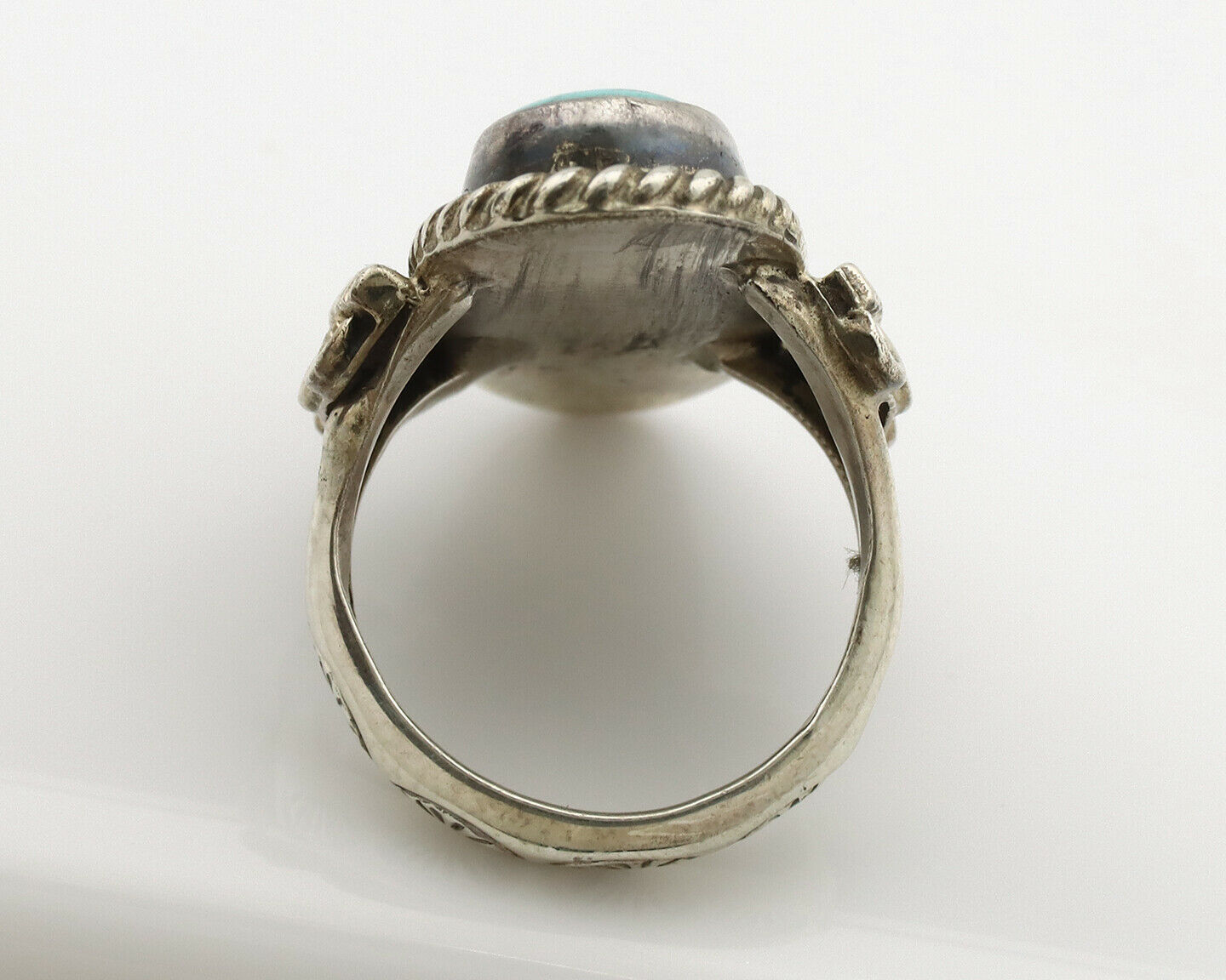 Navajo Ring .925 Silver Blue Spiderweb Turquoise Signed Fred Guerrero C.1980's