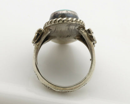 Navajo Ring .925 Silver Blue Spiderweb Turquoise Signed Fred Guerrero C.1980's