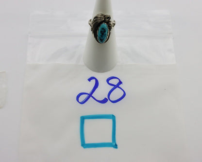 Navajo Inlaid Ring 925 Silver Blue Turquoise Artist Signed Justin Morris C.80s
